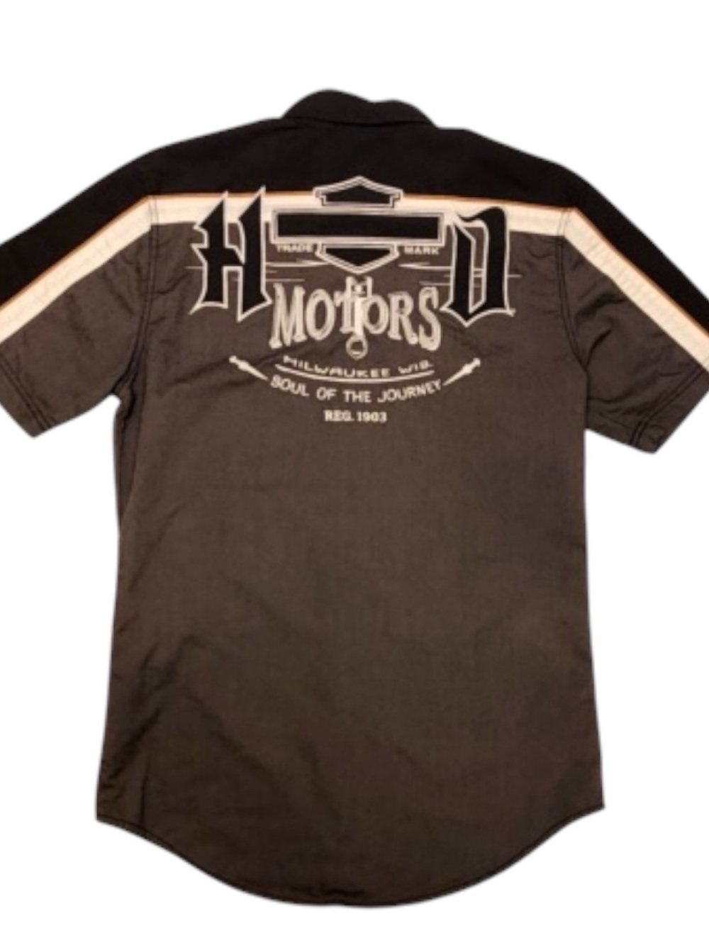 Harley-Davidson Black Shirt with Cream Stripes and Back 'Motors' Graphic Medium